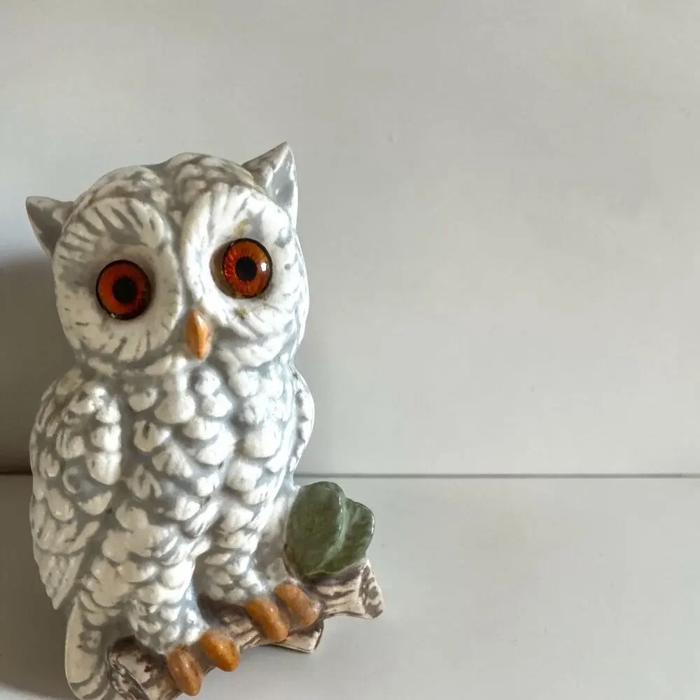 Vintage Ceramic Owl Wall Plaques Pair | Orange Amber Eyes | Mid Century Woodland
